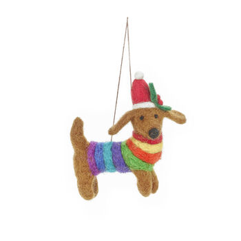 Handmade Felt Festive Rainbow Dog Lgbt Decoration, 2 of 4