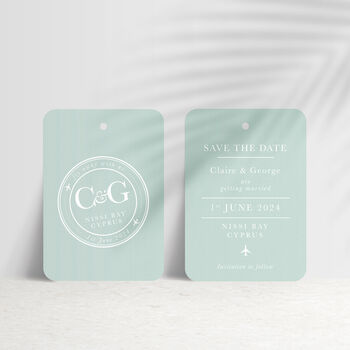 'Fly Away' Destination Save The Date Luggage Tag, 5 of 9