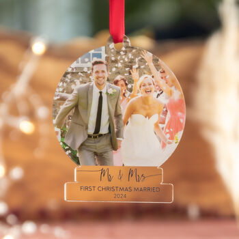 Personalised Mr And Mrs First Christmas Married Bauble Decoration, 3 of 6