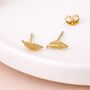 Gold Plated Sterling Silver Feather Stud Earrings – 10mm X 4mm, thumbnail 1 of 4