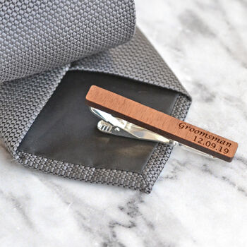 Personalised Groomsmen Wood Wedding Tie Clips, 2 of 8