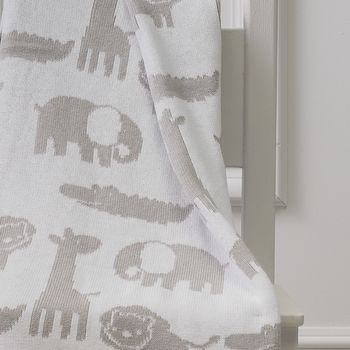 Personalised Jungle Animal Cotton Knitted Baby Blanket, 3 of 8