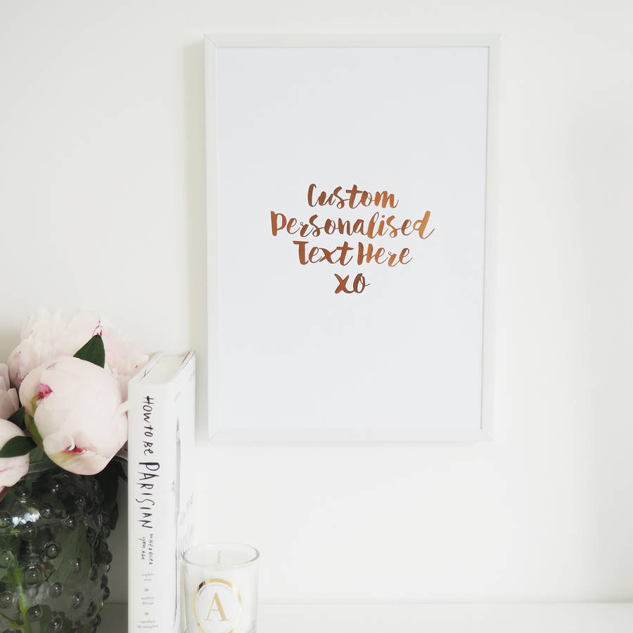 personalised custom wall art foil print by lily rose co