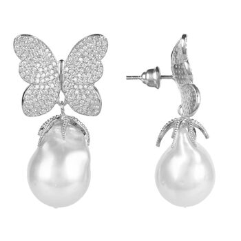 White Butterfly Baroque Pearl Plated Silver Earring, 7 of 8