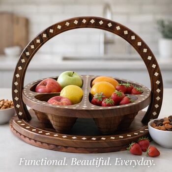Wooden Four Section Heart Snack Tray With Handle, 5 of 7