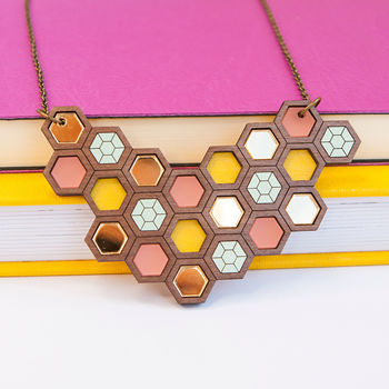 Honeycomb Geometric Statement Necklace Large, 4 of 5
