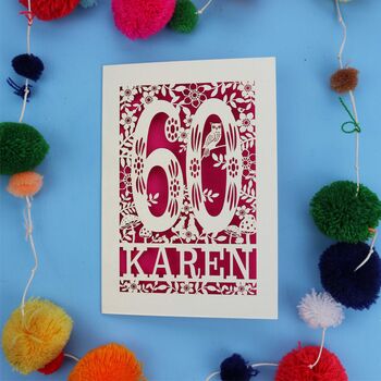 Personalised 60th Birthday Card Papercut Woodland Design, 8 of 11