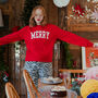 'Merry' College Christmas Jumper Sweatshirt, thumbnail 1 of 6