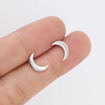 Crescent Moon Stud Earrings In Sterling Silver, 2 of 12