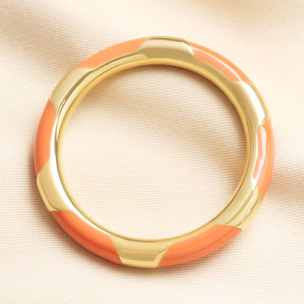 Stainless Steel Enamel Orange Bangle Bracelet In Gold, 1 of 4