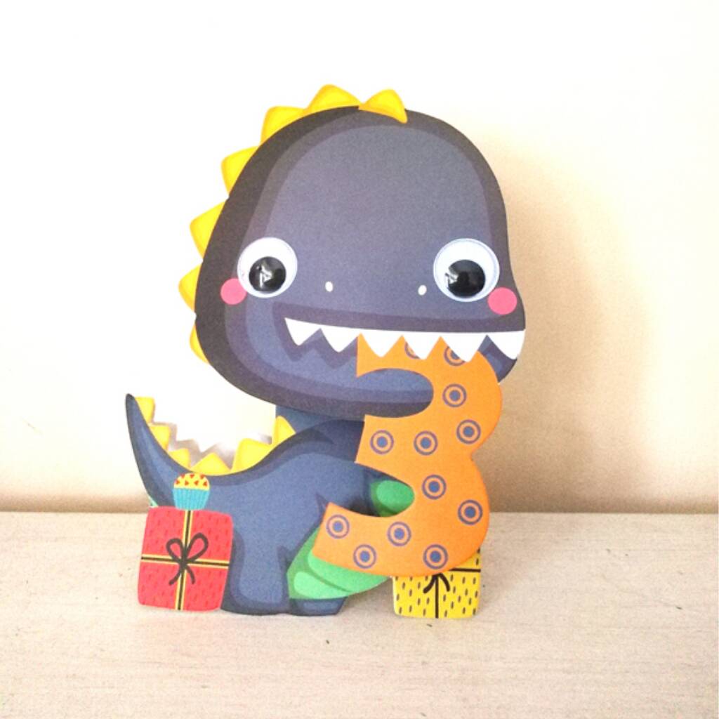 3rd Birthday Dinosaur Card Wobbly Head And Eyes By Nordicstork Ltd |  