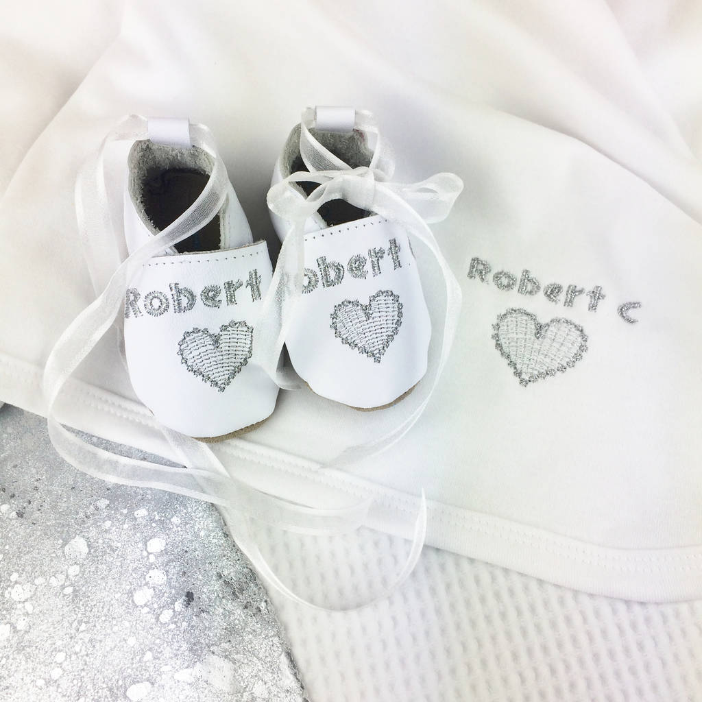 Personalised Embroidered Heart Christening Gift Box By Born Bespoke