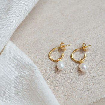 Pearl And Gold Interchangeable Gemstone Hoop Earrings, 4 of 4