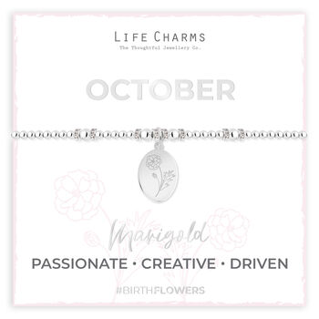 October Birth Flower Silver Plated Beaded Charm Bracelet, 3 of 3