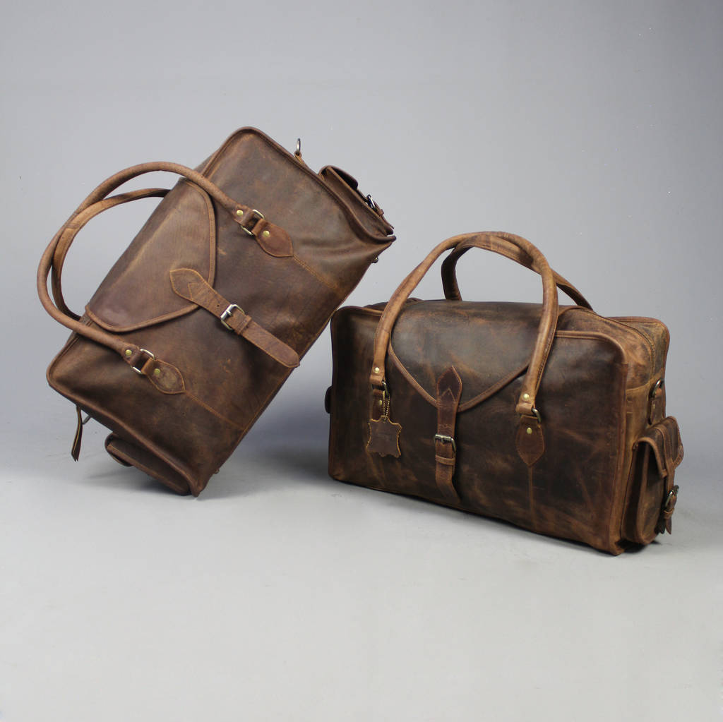 leather travel bag in waxed finish by vintage child ...