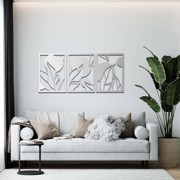 Trio Wooden Leaves Art Panels Set Sleek Decor Accent, 8 of 8