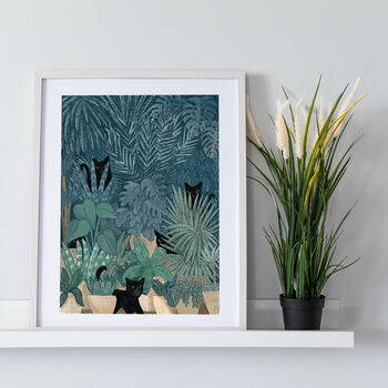 Black Cats In A Potted Jungle Print, 5 of 6