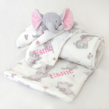 Personalised Pink Ears Elephant Comforter Blanket Set, 4 of 8