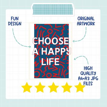 Navy ''Choose A Happy Life' Motivational Typography Print Wall Art Print | Digital Download, 4 of 5