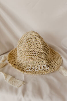 Girls Personalised Woven Straw Sun Hat, 4 of 5