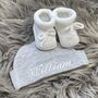 Embroidered Newborn Hat And Booties Gift Set, thumbnail 1 of 6