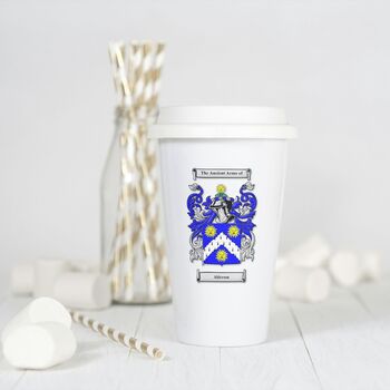 White Thermal Ceramic Travel Mug With Coat Of Arms, 6 of 9