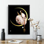 Woman On Crescent Moon Vintage Styled Wall Art Print, thumbnail 3 of 4