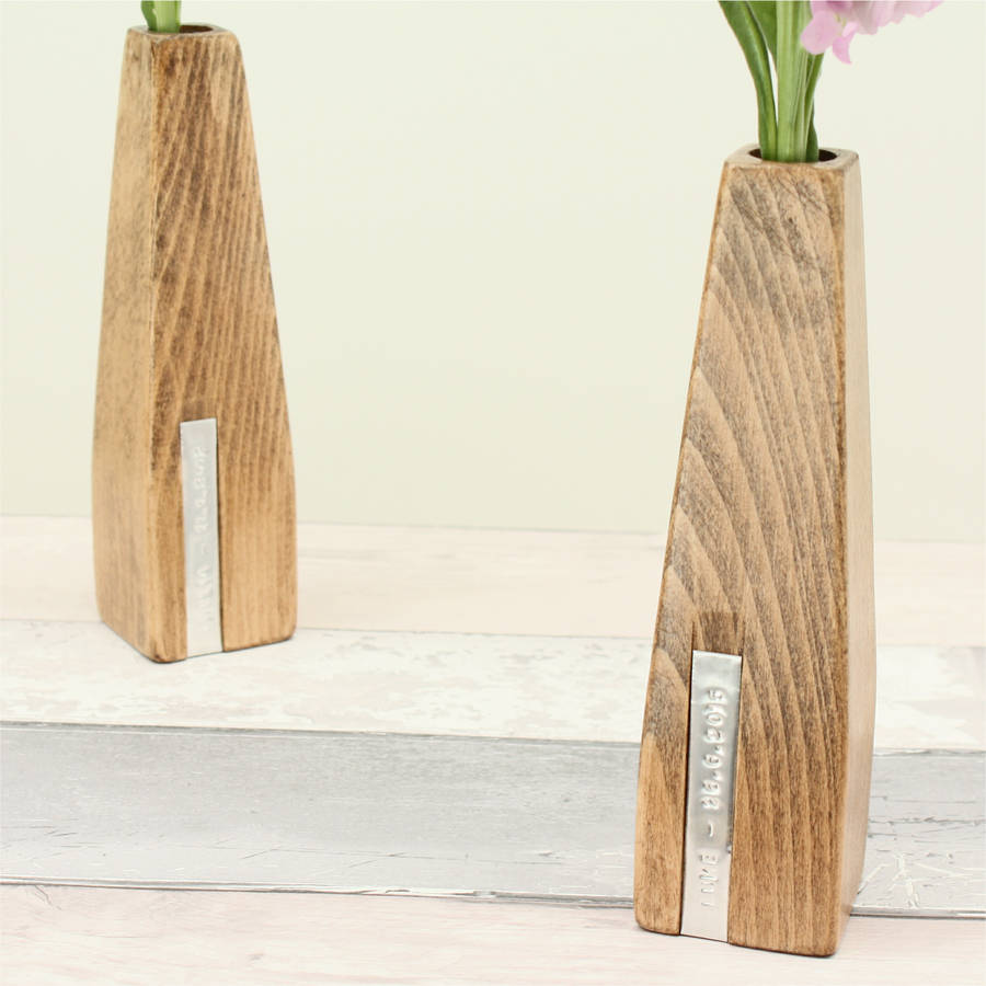two personalised wooden vases by warner's end