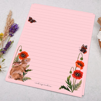 A5 Pink Letter Writing Paper With Rabbit And Poppies, 3 of 4