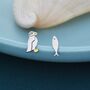 Mismatched Puffin Bird And Fish Stud Earrings, thumbnail 1 of 9