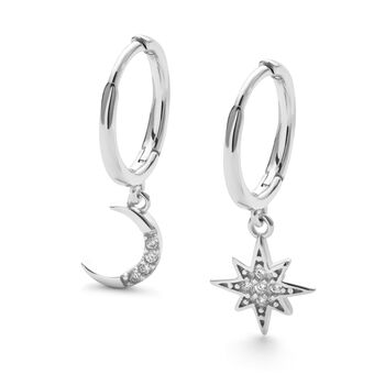 Gold Plated And Sterling Silver Star Moon Hoop Earrings, 3 of 6