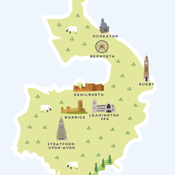 Map Of Warwickshire Print By Pepper Pot Studios | notonthehighstreet.com