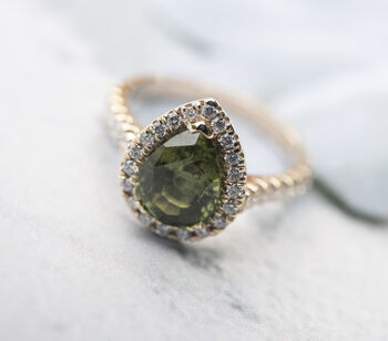 Green Sapphire And Diamond Halo Engagement Ring, 2 of 5