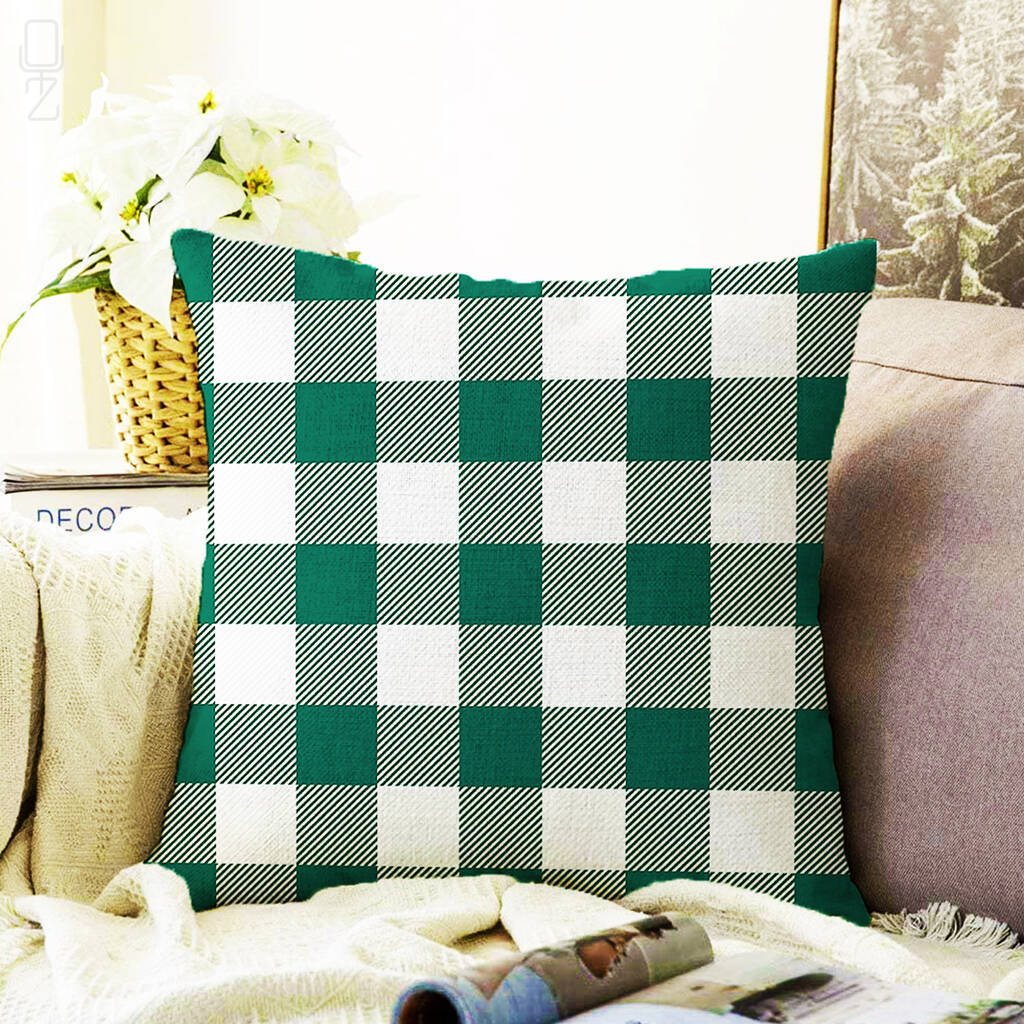 Green And White Gingham Soft Cushion Cover By