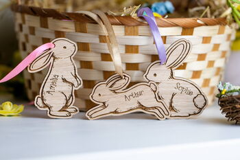 Personalised Wooden Bunny Easter Basket Name Tag, 5 of 8