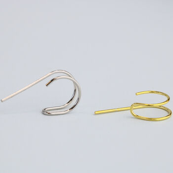 Sterling Silver Double Bar Huggie Hoop Cuff Earrings, 3 of 5