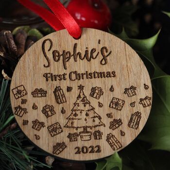 Baby's First Christmas Ornament, 1st Wooden Bauble, 3 of 3