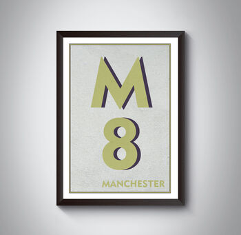 M8 Manchester Typography Postcode Print, 5 of 8