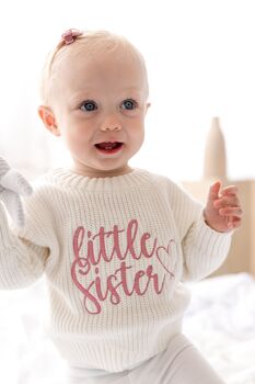 Embroidered Big/Little Sibling Knitted Jumpers, Brother And Sister Available, 6 of 12