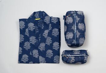 Fan Flower Pattern Indigo Cotton Wash Bag, 10 of 10