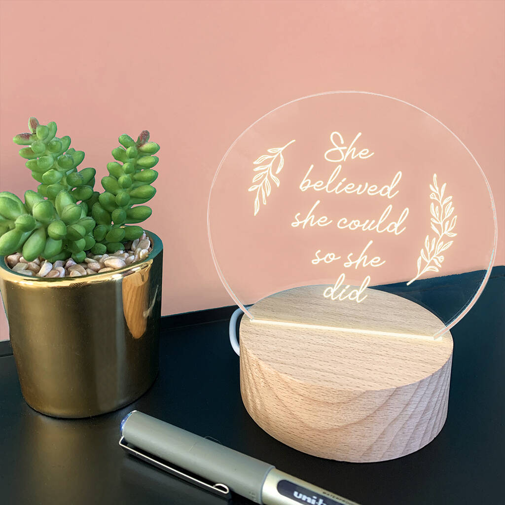 Engraved 'She Believed She Could' Mini Desk Lamp, 1 of 3