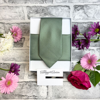Dark Sage Woven Wedding Tie Set, 5 of 6