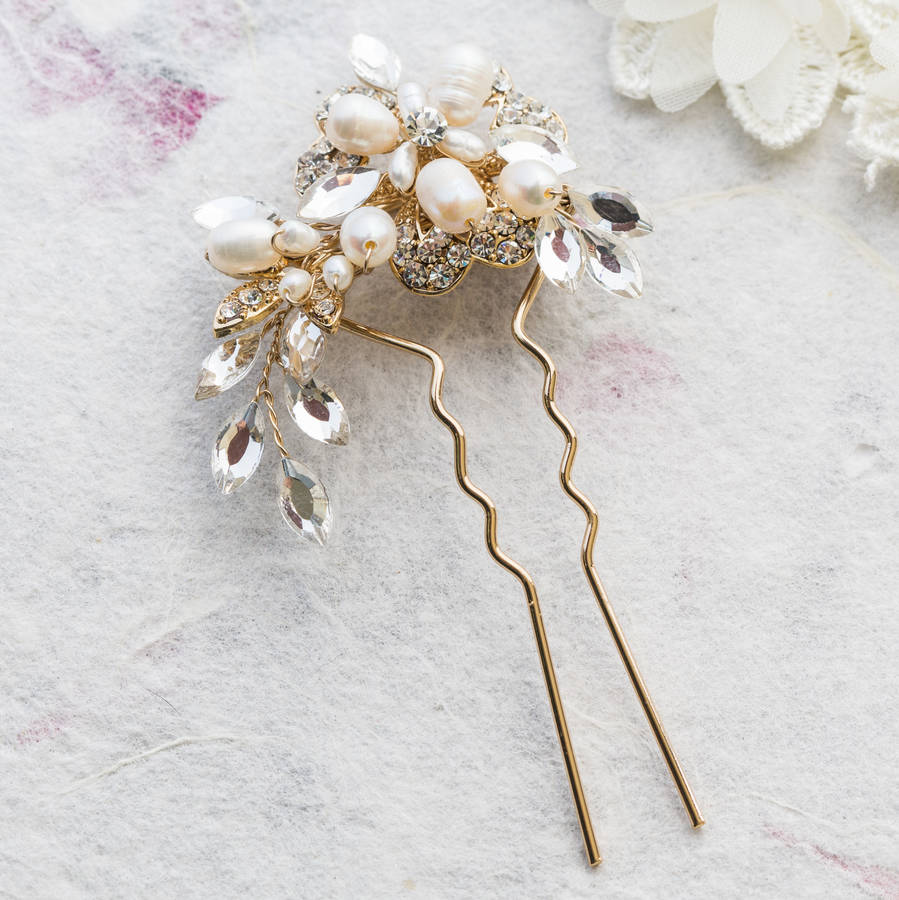 Marcia Gold And Crystal Hair Pin, 1 of 2
