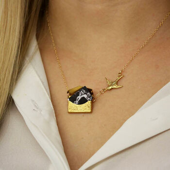 Personalised Wooden Photo Envelope Necklace With Bird, 4 of 10