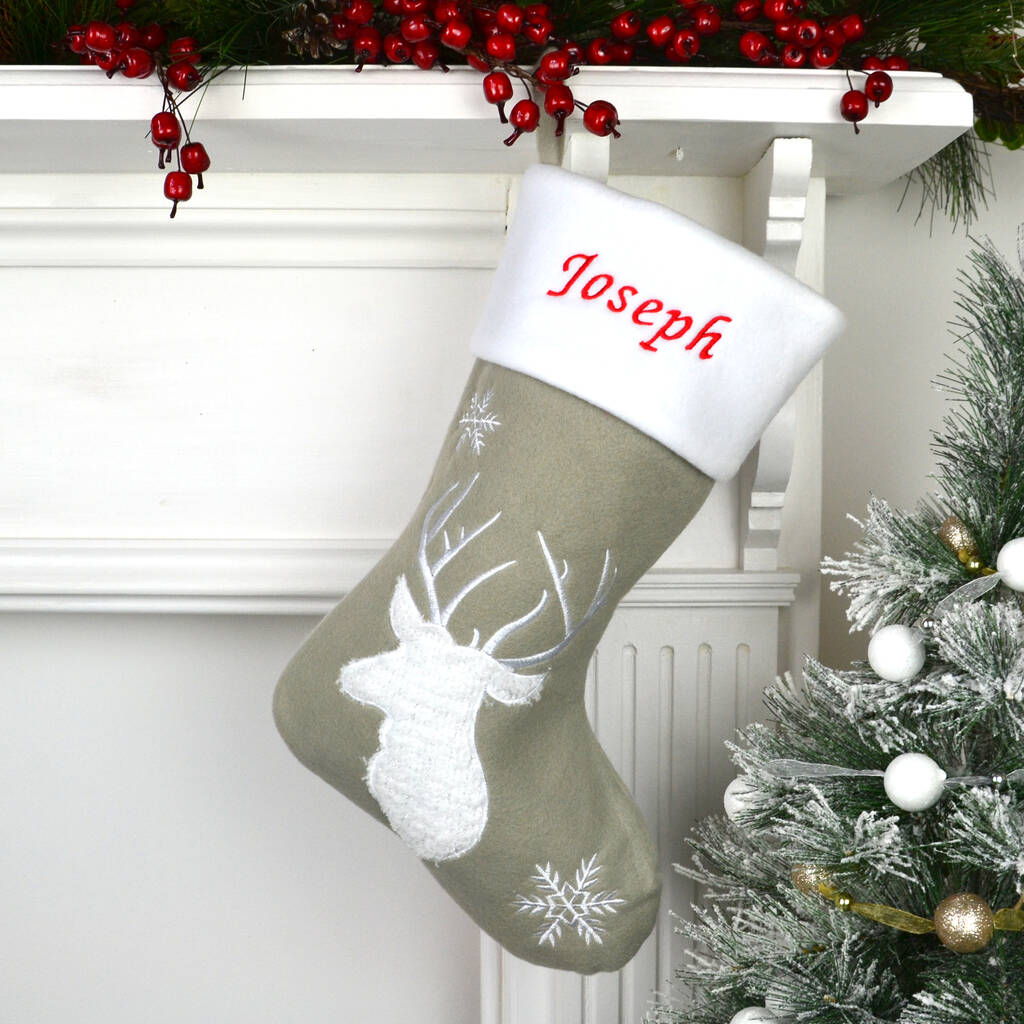 Personalised Christmas White Fluffy Reindeer Stocking By KEEDD