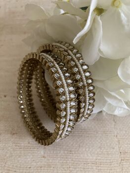 Indian Gold Plated Kundan Antique Bangles Two.Eight, 7 of 8
