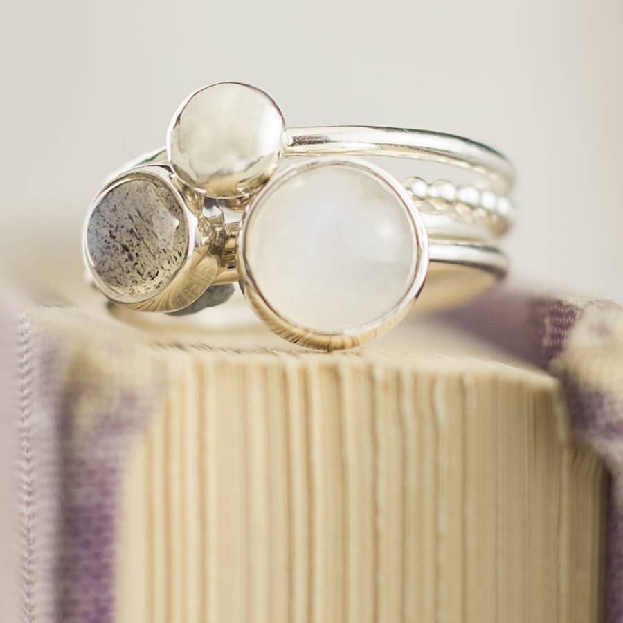 Mist Moonstone And Labradorite Stacking Rings, 1 of 6