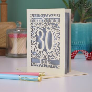 Personalised 30th Birthday Card Papercut Flower Design, 5 of 5