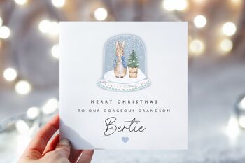 Peter Rabbit Snowglobe Grandson Christmas Card *Fully Personalised, 2 of 3