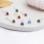 Sterling Silver Three Prong Birthstone Stud Earrings, thumbnail 1 of 12
